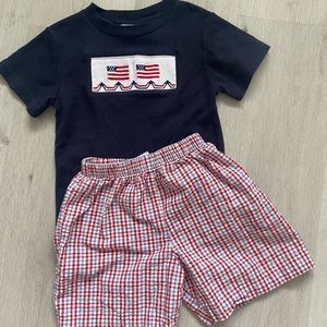 3T Southern Smocked Company patriotic shorts set
